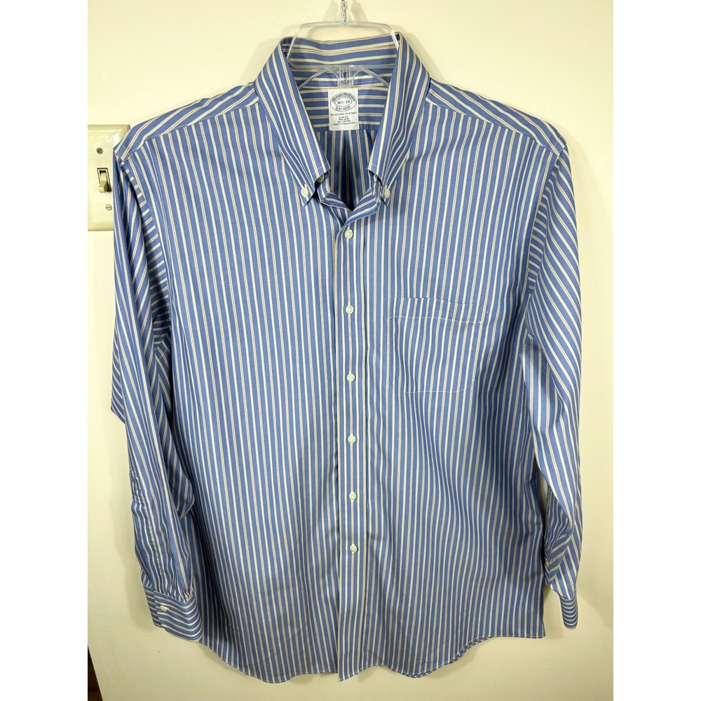 Brooks Brothers The Original Polo Shirt Mens 16.5-33 Blue Cream Stripe SLIM Fit
